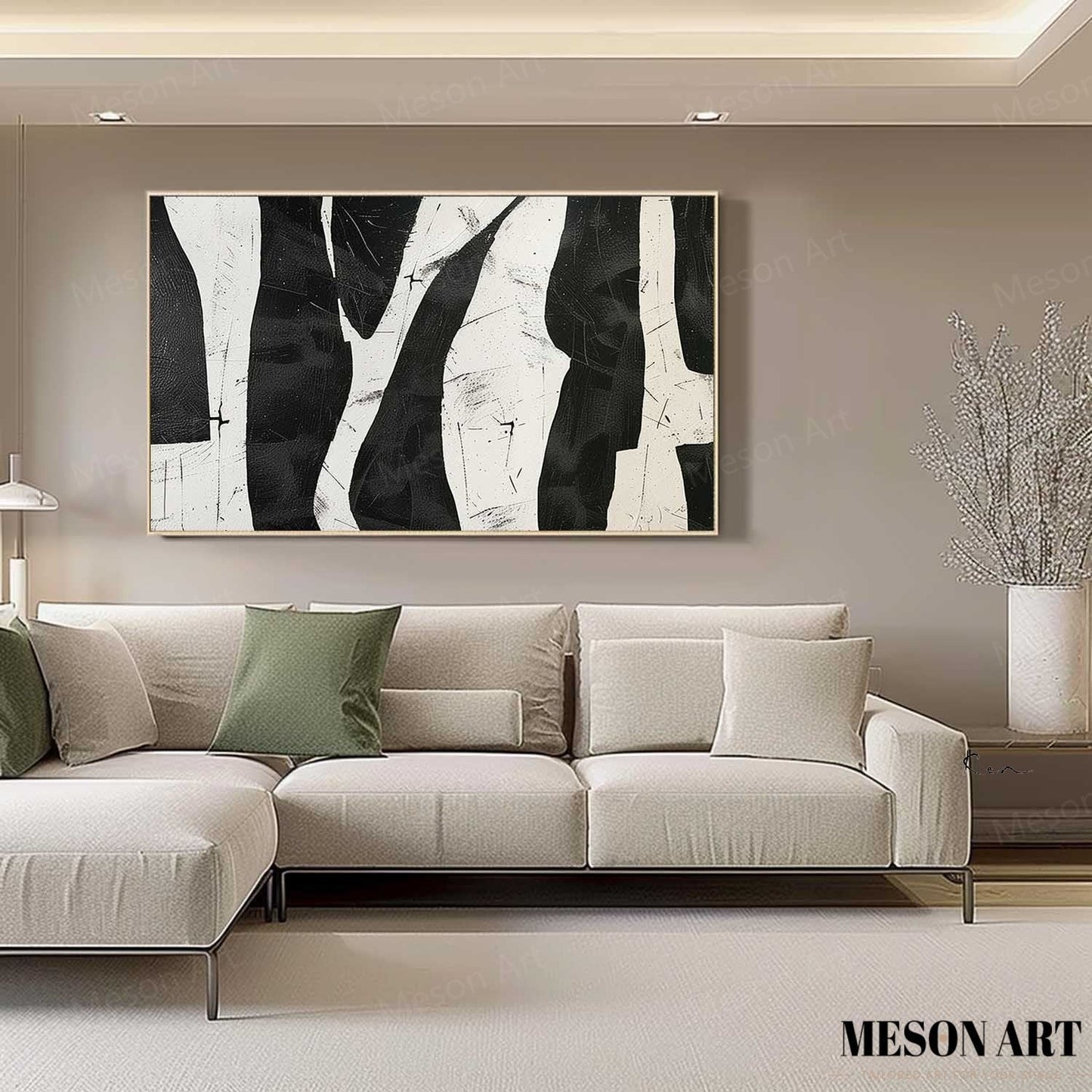 Abstract Black and White Minimalist Oil Painting for Modern Home Decor