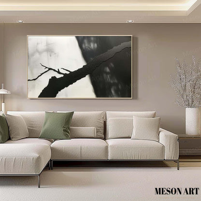 Abstract Black and White Minimalist Oil Painting for Modern Home Decor