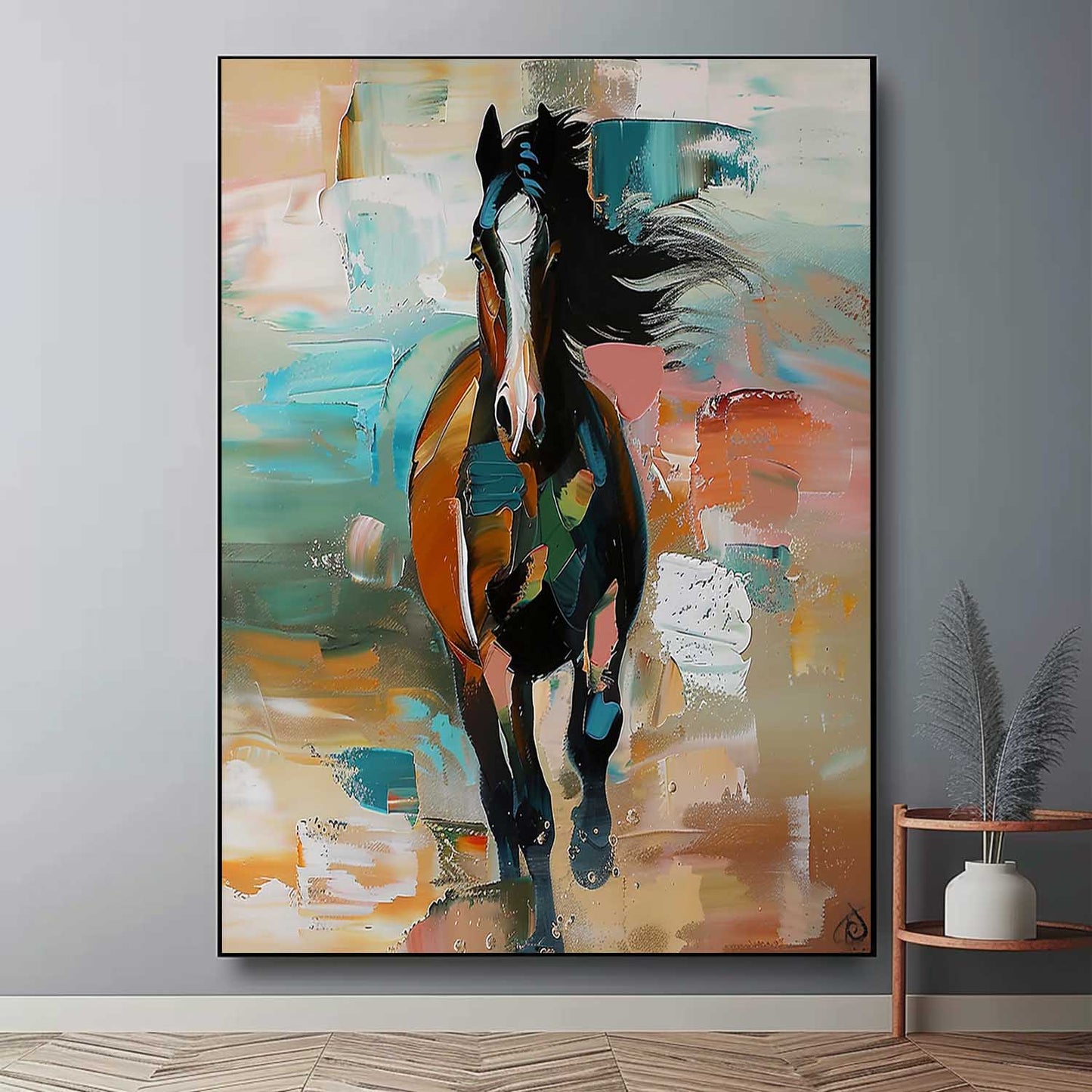 Vibrant Abstract Horse Painting - Modern Wall Art for Horse Lovers