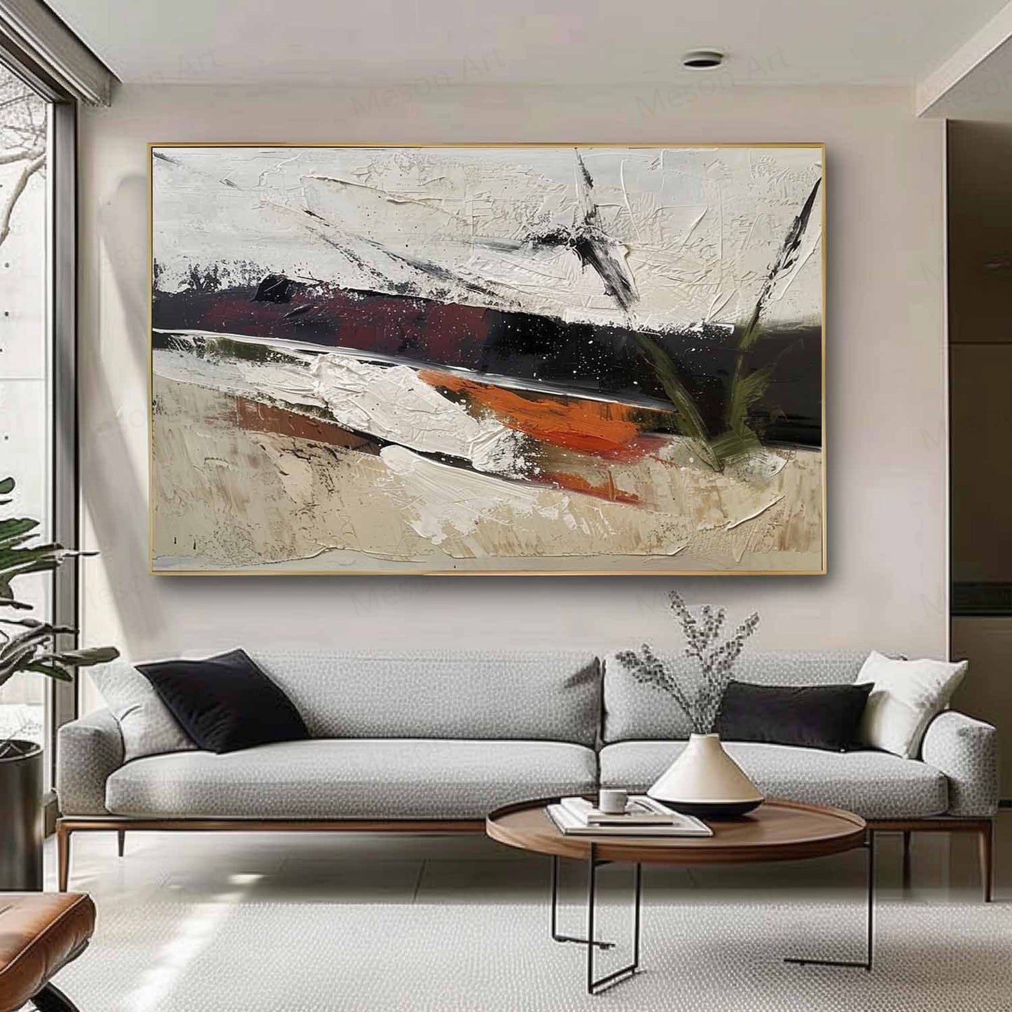 Abstract Wabi-Sabi Landscape Oil Painting for Modern Home Decor