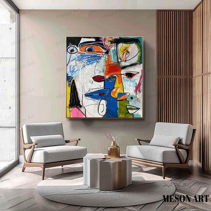 Colorful Abstract Faces Oil Painting for Modern Art Decor