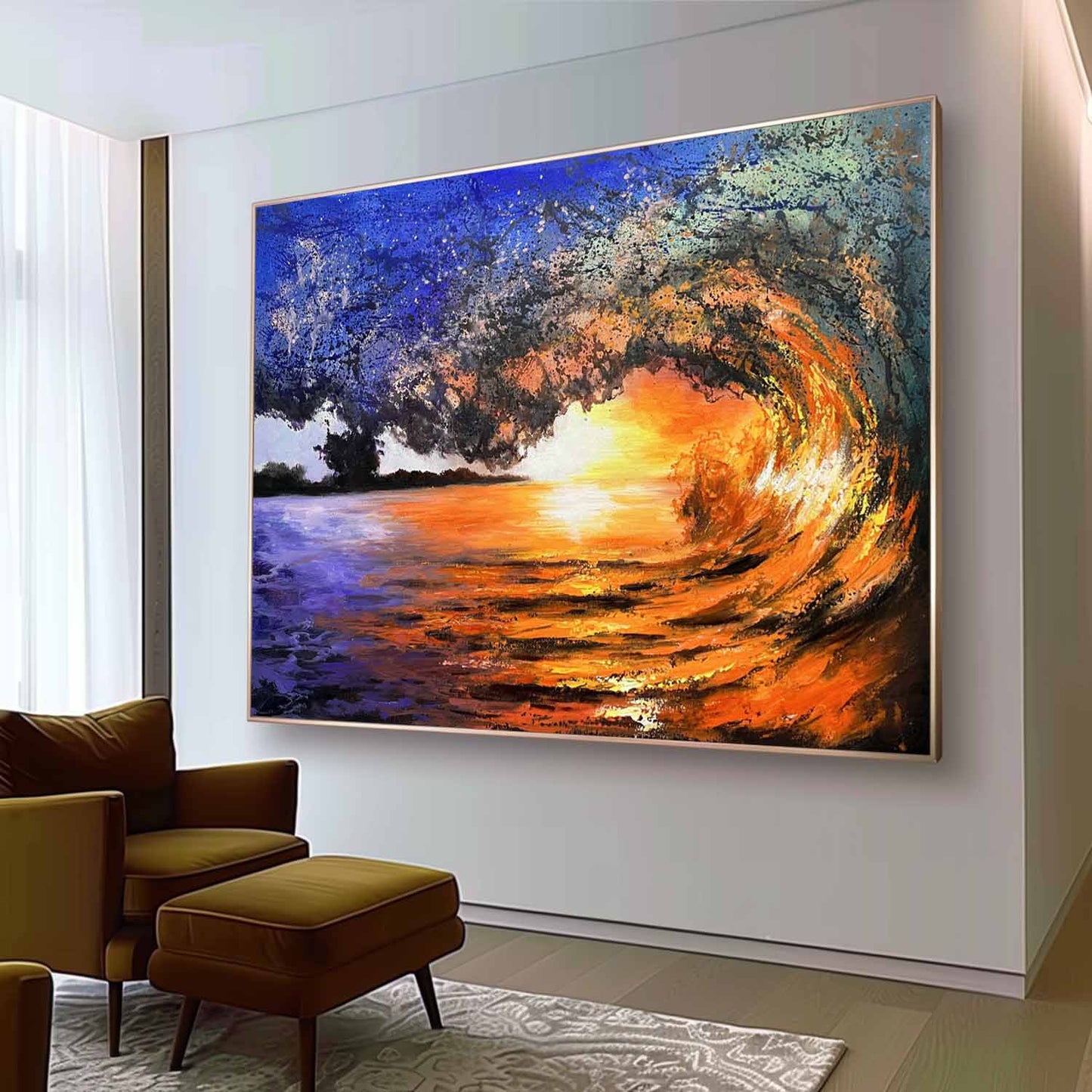 Stunning Sunset Wave - Vibrant Ocean Oil Painting for Home Decor