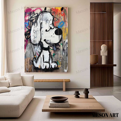 Vibrant Abstract Dog Graffiti Oil Painting for Modern Art Lovers