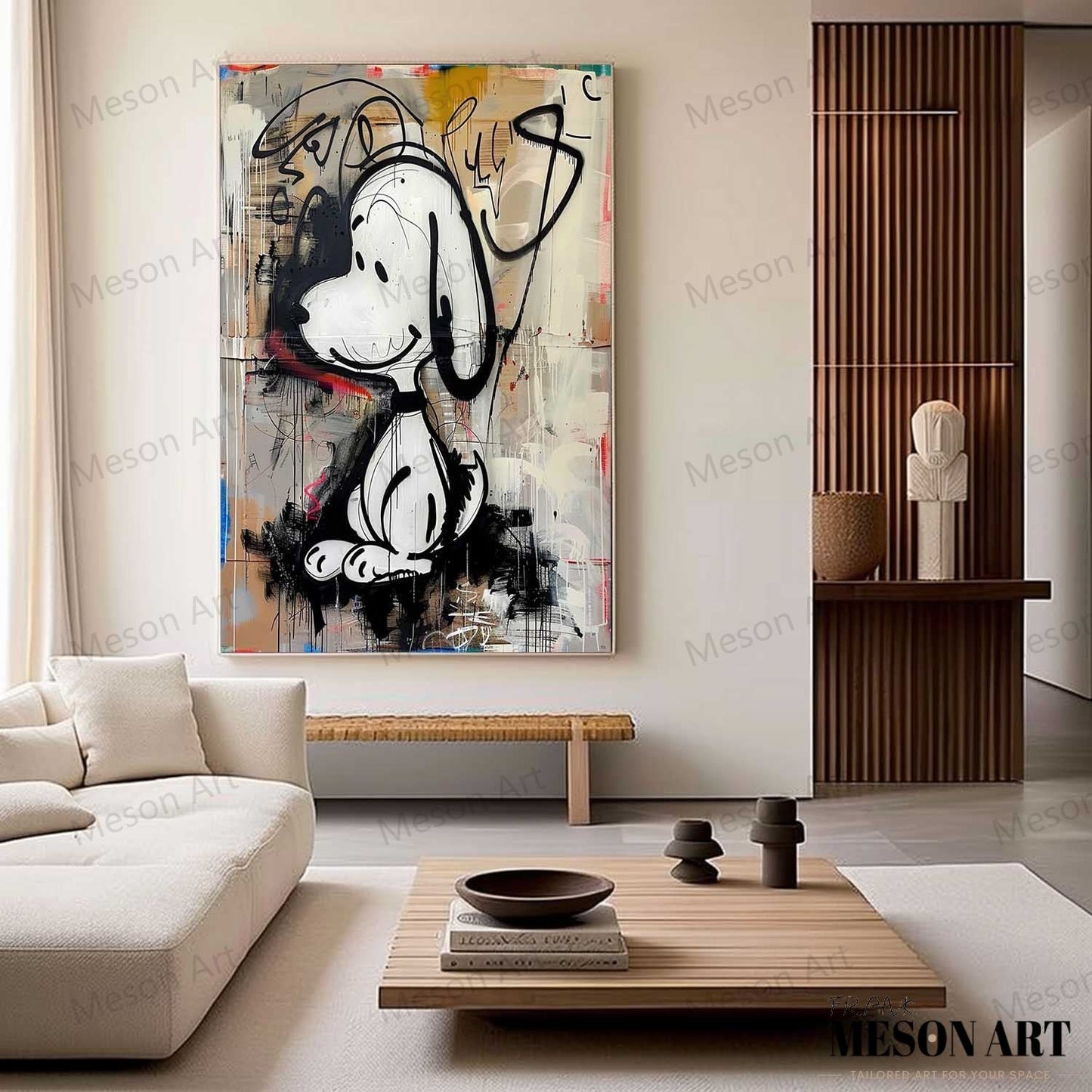 Whimsical Abstract Dog Portrait in Vibrant Graffiti Style Oil Painting