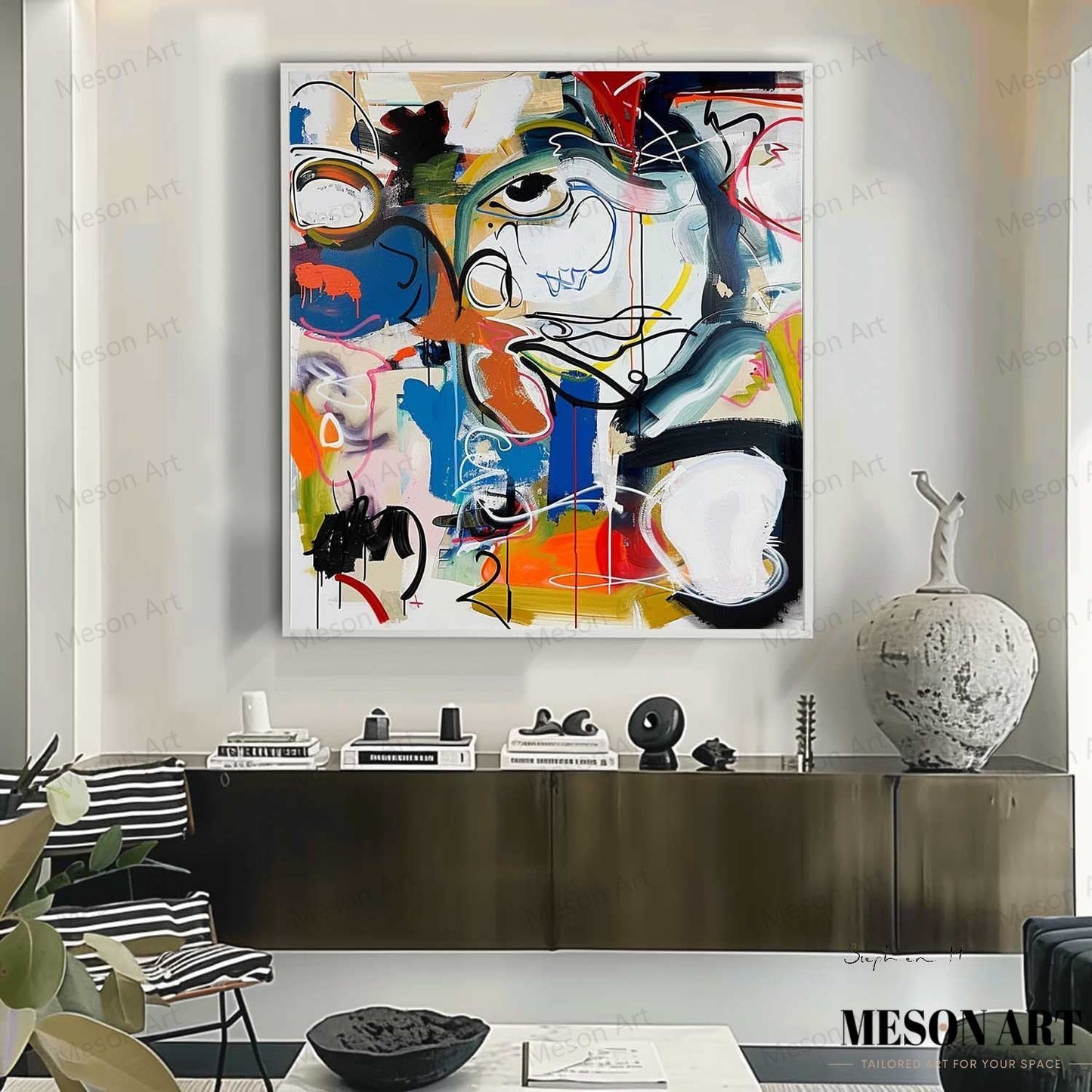 Vibrant Abstract Graffiti Oil Painting for Modern Home Decor