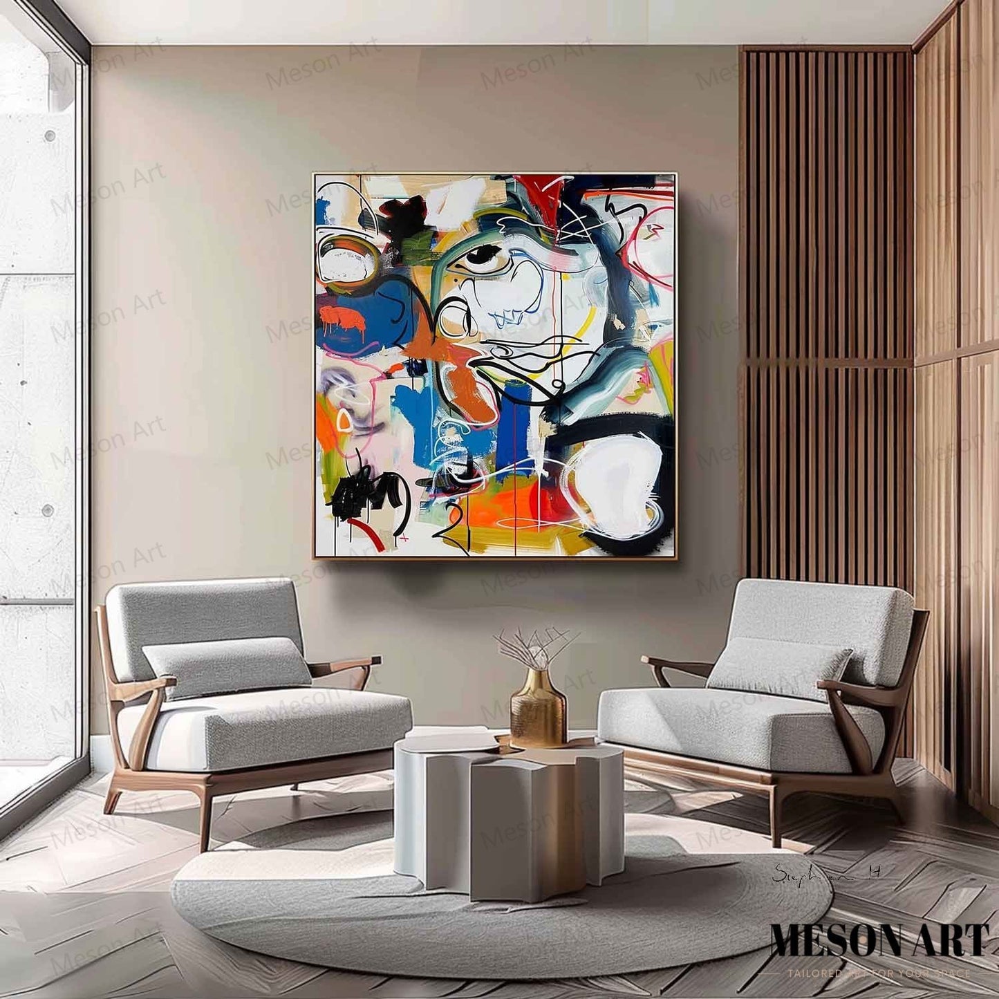 Vibrant Abstract Graffiti Oil Painting for Modern Home Decor