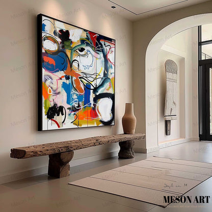 Vibrant Abstract Graffiti Oil Painting for Modern Home Decor