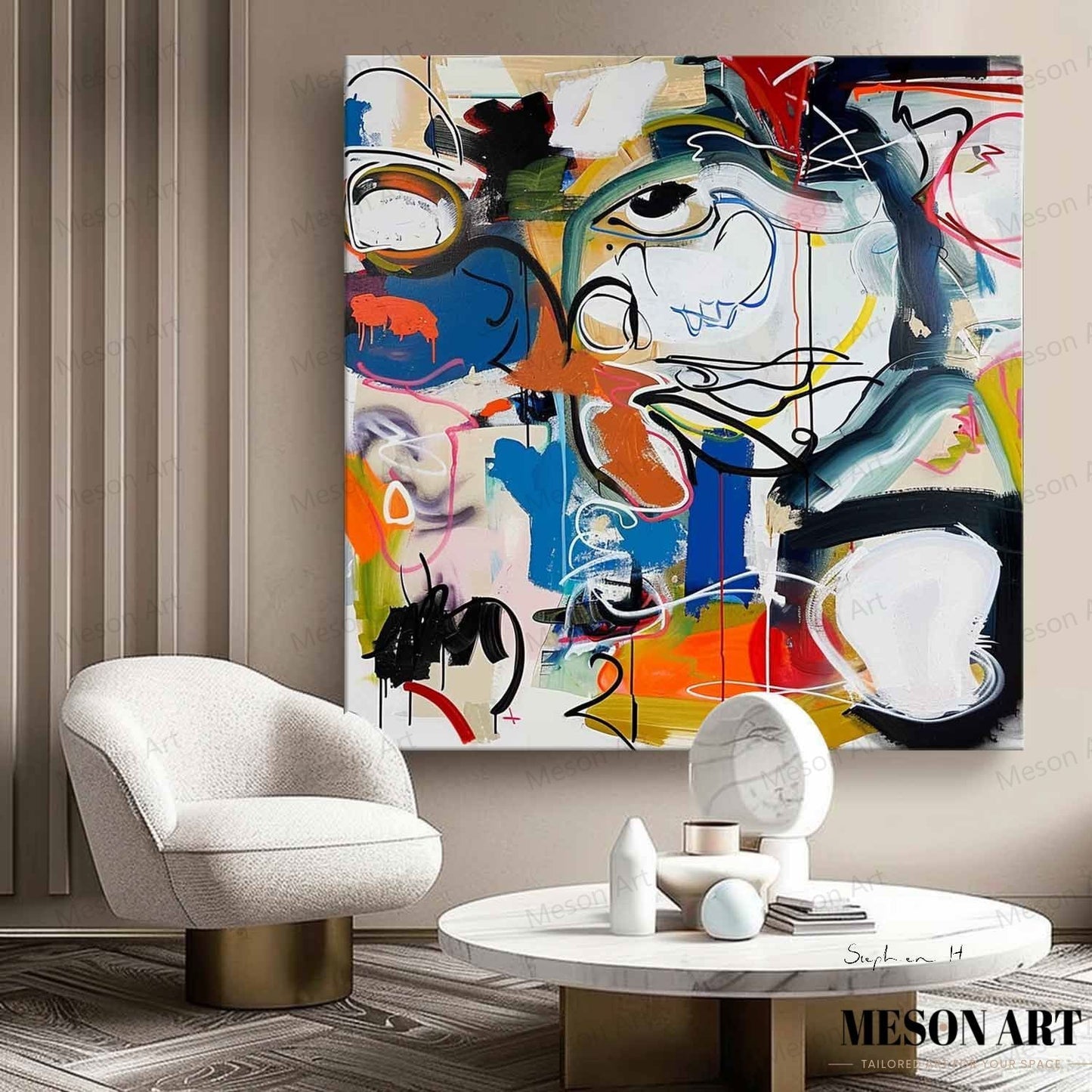 Vibrant Abstract Graffiti Oil Painting for Modern Home Decor