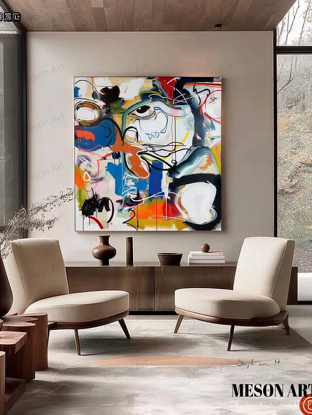 Vibrant Abstract Graffiti Oil Painting for Modern Home Decor