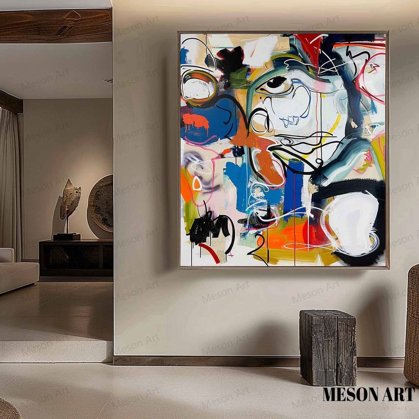 Vibrant Abstract Graffiti Oil Painting for Modern Home Decor