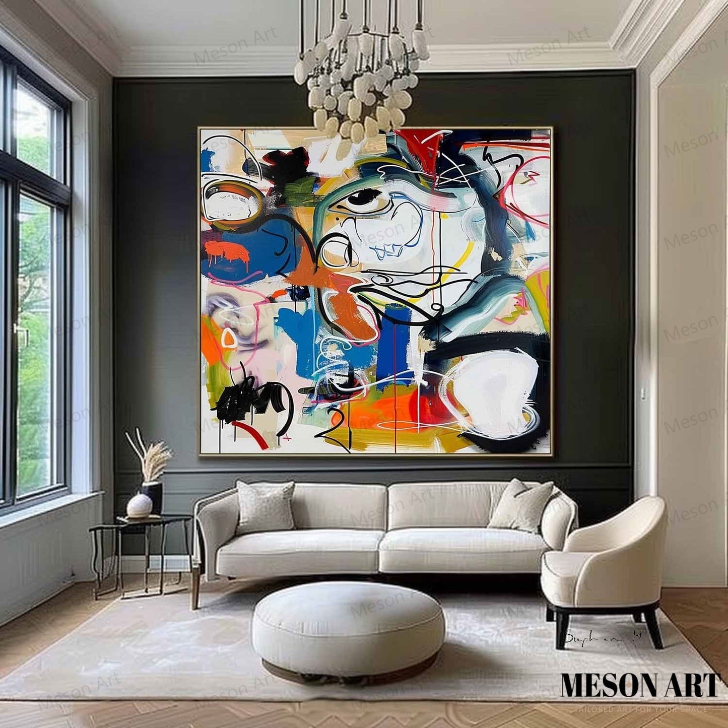 Vibrant Abstract Graffiti Oil Painting for Modern Home Decor