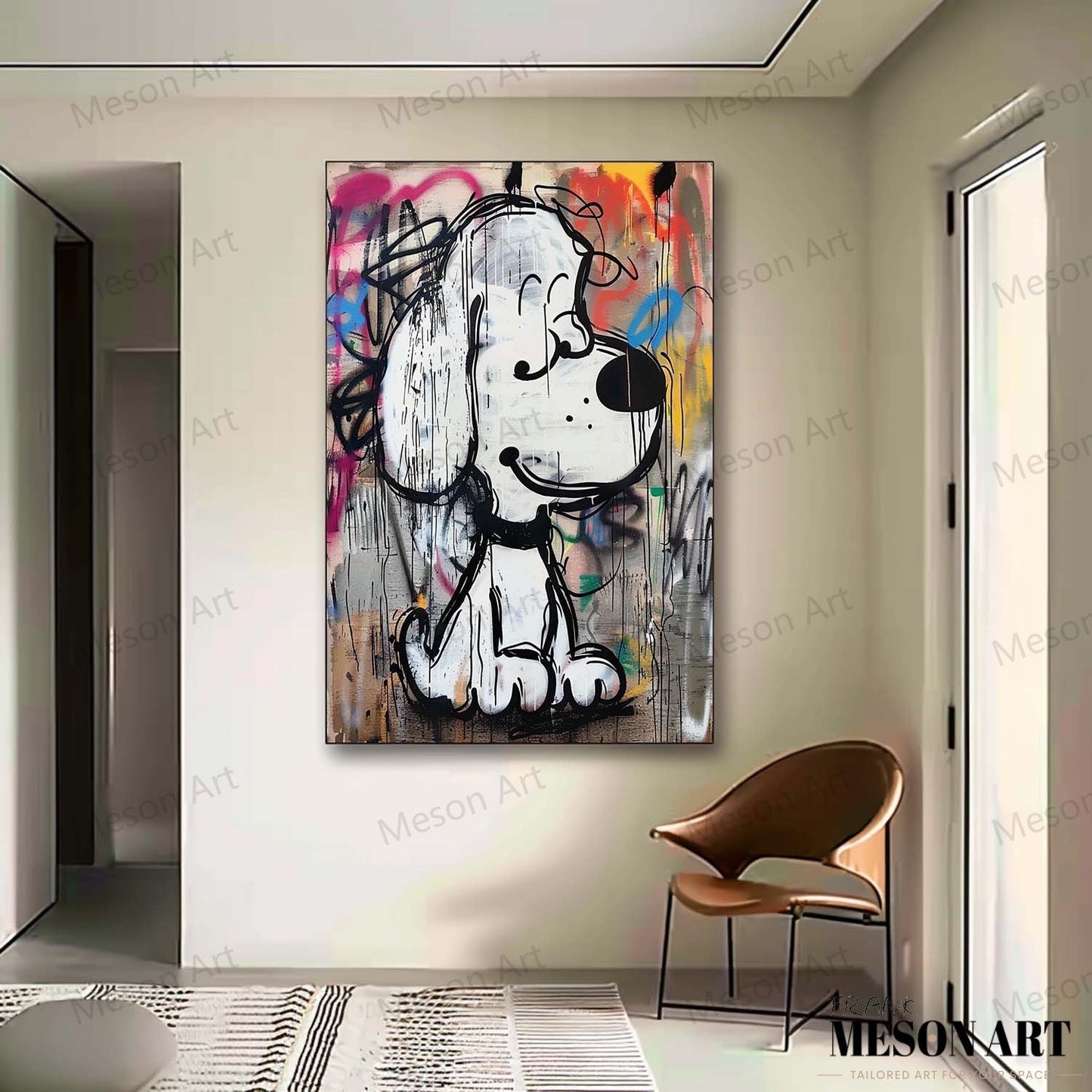 Vibrant Abstract Dog Graffiti Oil Painting for Modern Art Lovers