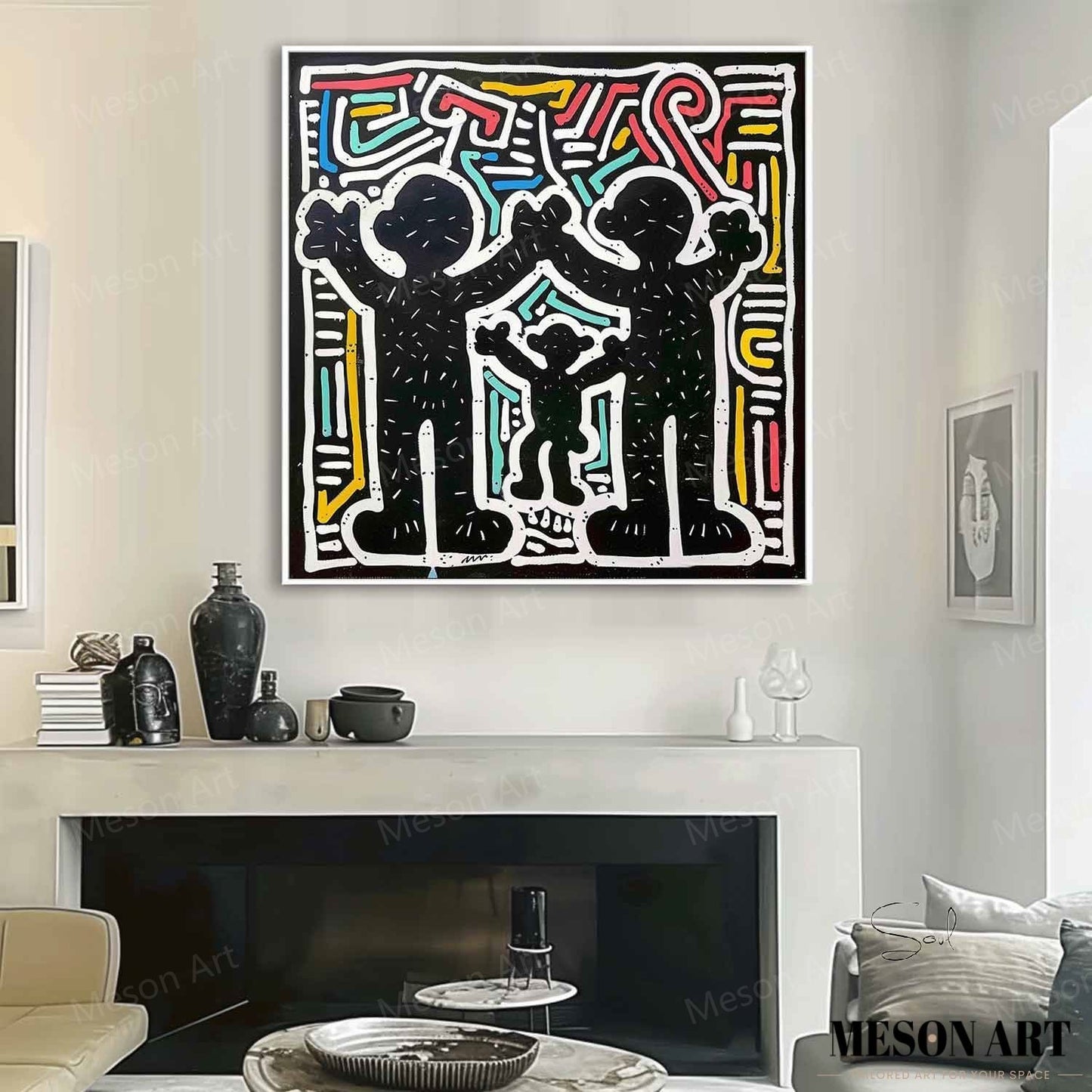 Vibrant Abstract Family Dynamics Oil Painting for Modern Decor