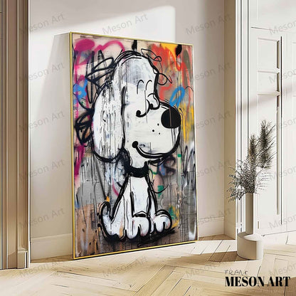 Vibrant Abstract Dog Graffiti Oil Painting for Modern Art Lovers