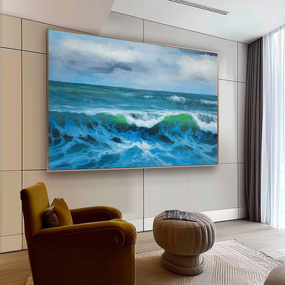 Stunning Hyperrealistic Ocean Waves Oil Painting for Coastal Home Decor