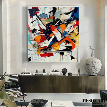 Vibrant Abstract Graffiti Oil Painting for Modern Home Decor and Art Collectors