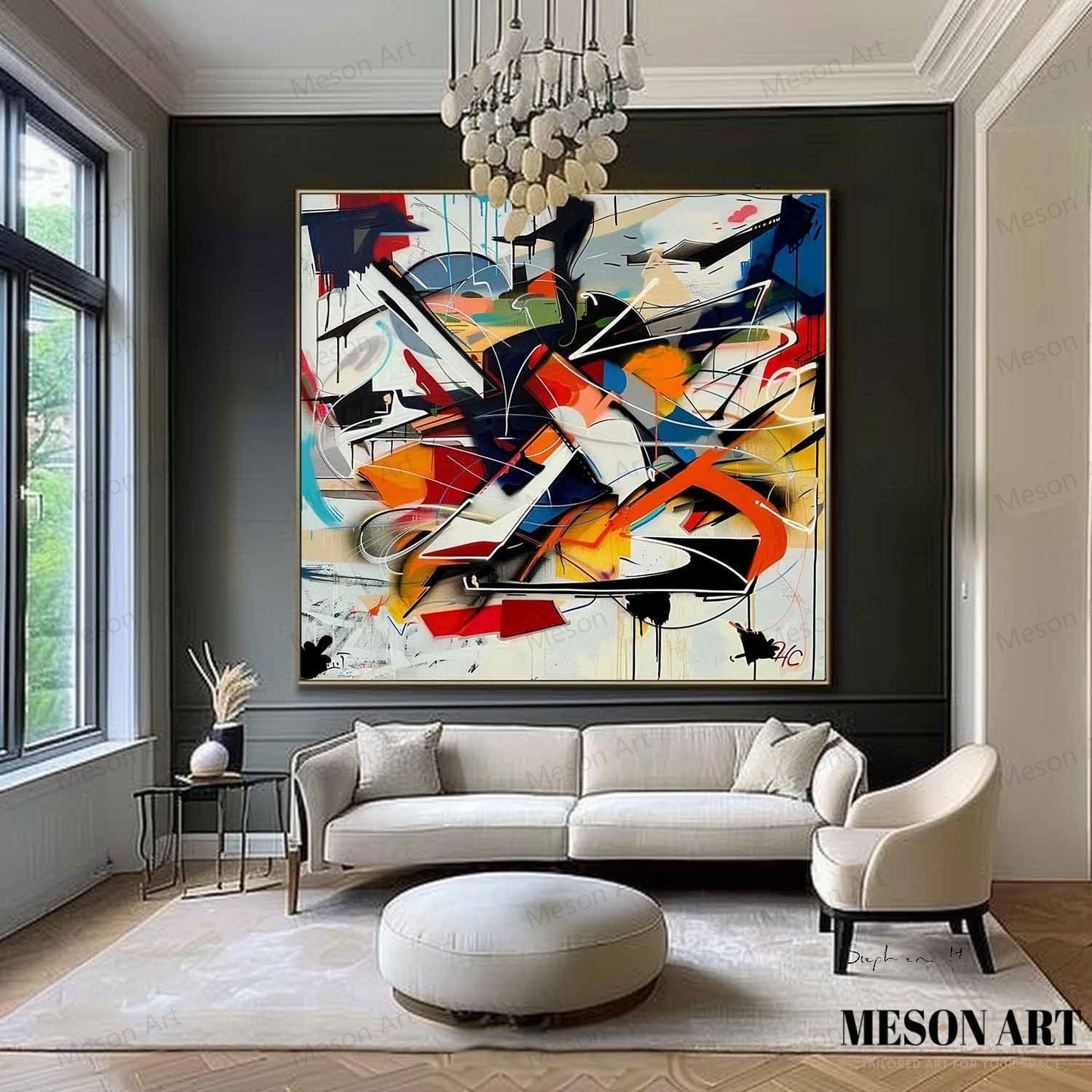 Vibrant Abstract Graffiti Oil Painting for Modern Home Decor and Art Collectors