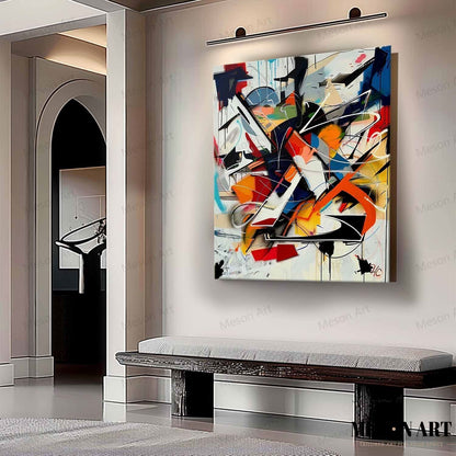 Vibrant Abstract Graffiti Oil Painting for Modern Home Decor and Art Collectors