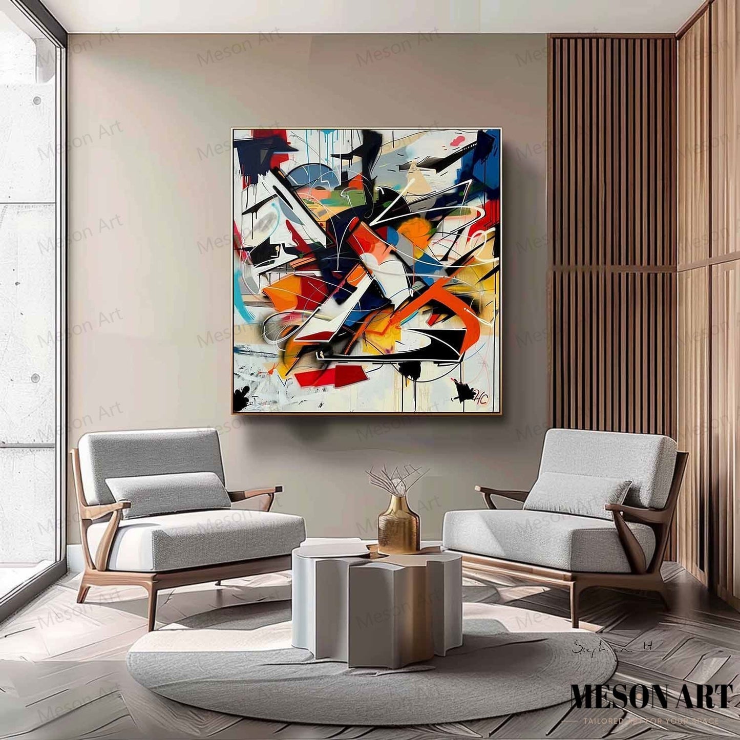 Vibrant Abstract Graffiti Oil Painting for Modern Home Decor and Art Collectors