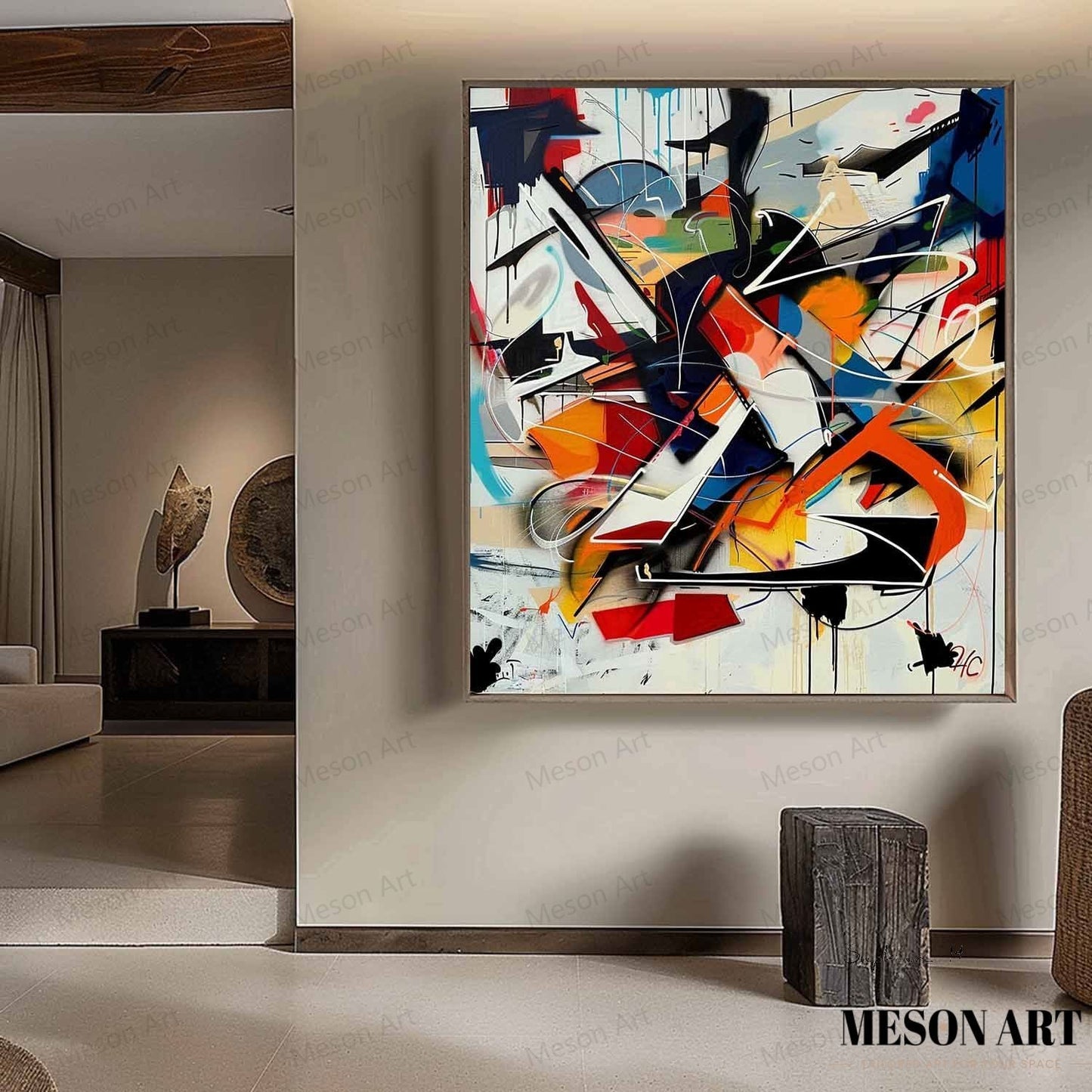 Vibrant Abstract Graffiti Oil Painting for Modern Home Decor and Art Collectors