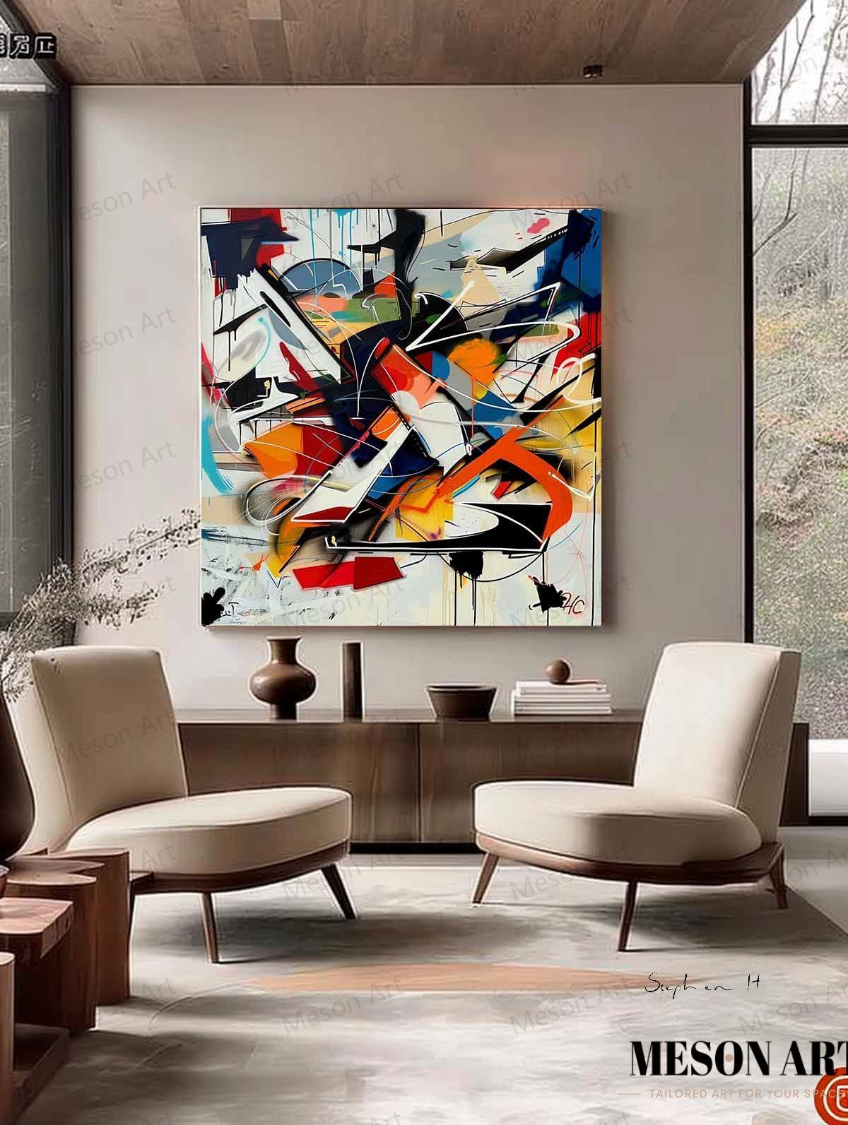 Vibrant Abstract Graffiti Oil Painting for Modern Home Decor and Art Collectors