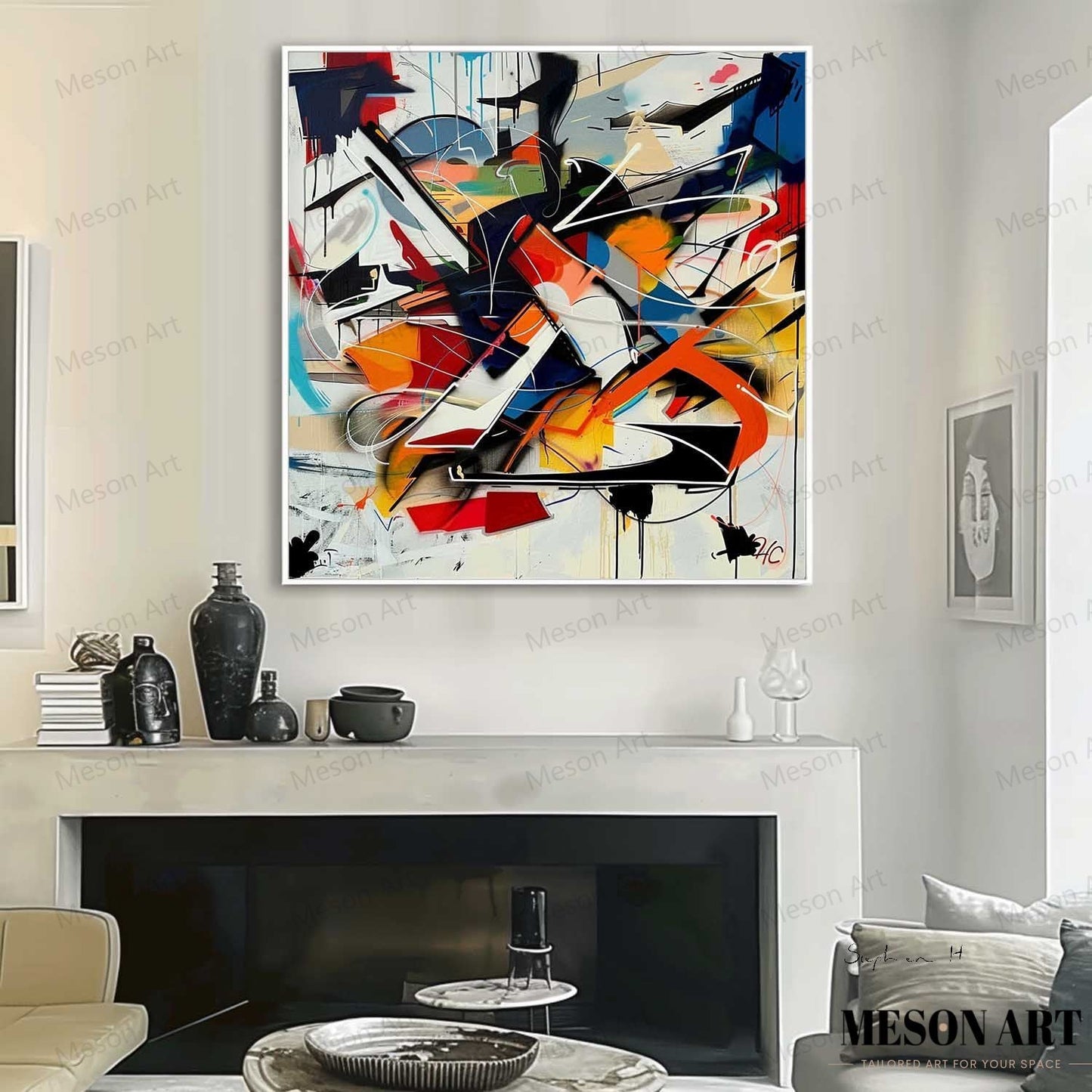 Vibrant Abstract Graffiti Oil Painting for Modern Home Decor and Art Collectors