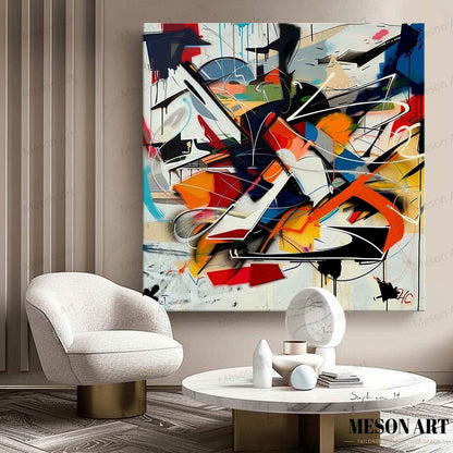 Vibrant Abstract Graffiti Oil Painting for Modern Home Decor and Art Collectors