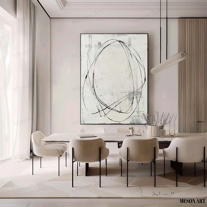 Modern Minimalist Oil Painting with Abstract Lines and Neutral Tones for Contemporary Decor