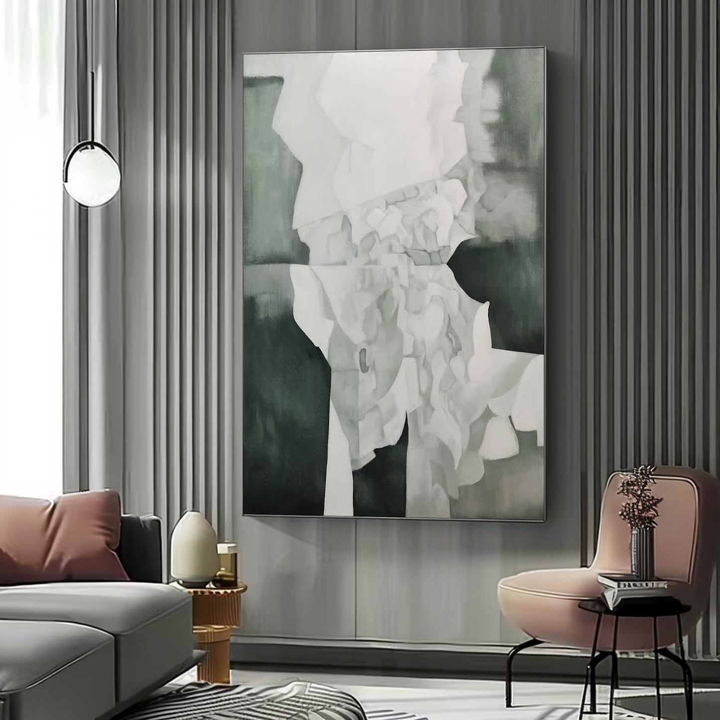 Abstract Gray and White Oil Painting for Modern Minimalist Home Decor