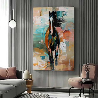 Vibrant Abstract Horse Painting - Modern Wall Art for Horse Lovers