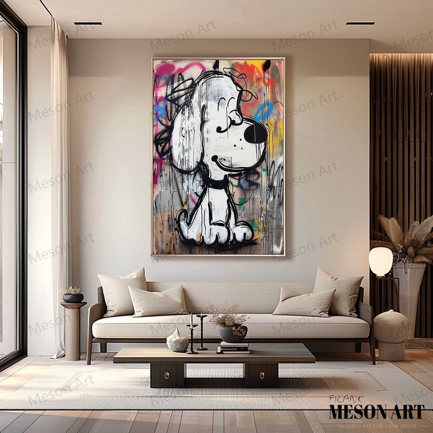 Vibrant Abstract Dog Graffiti Oil Painting for Modern Art Lovers