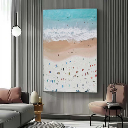 Coastal Serenity: Textured Oil Painting of Beach and Waves