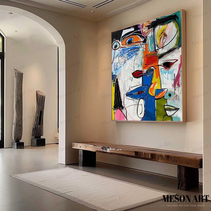Colorful Abstract Faces Oil Painting for Modern Art Decor