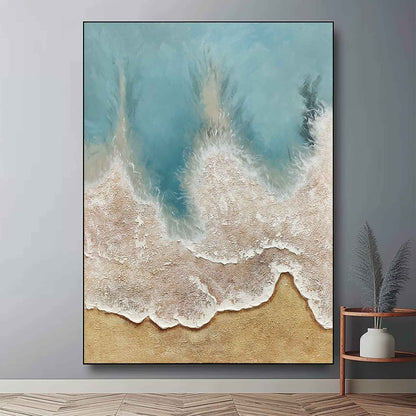 Coastal Serenity: Textured Ocean Waves Oil Painting for Home Decor