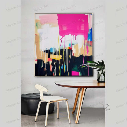 Vibrant Abstract Oil Painting with Dripping Colors and Modern Art Style