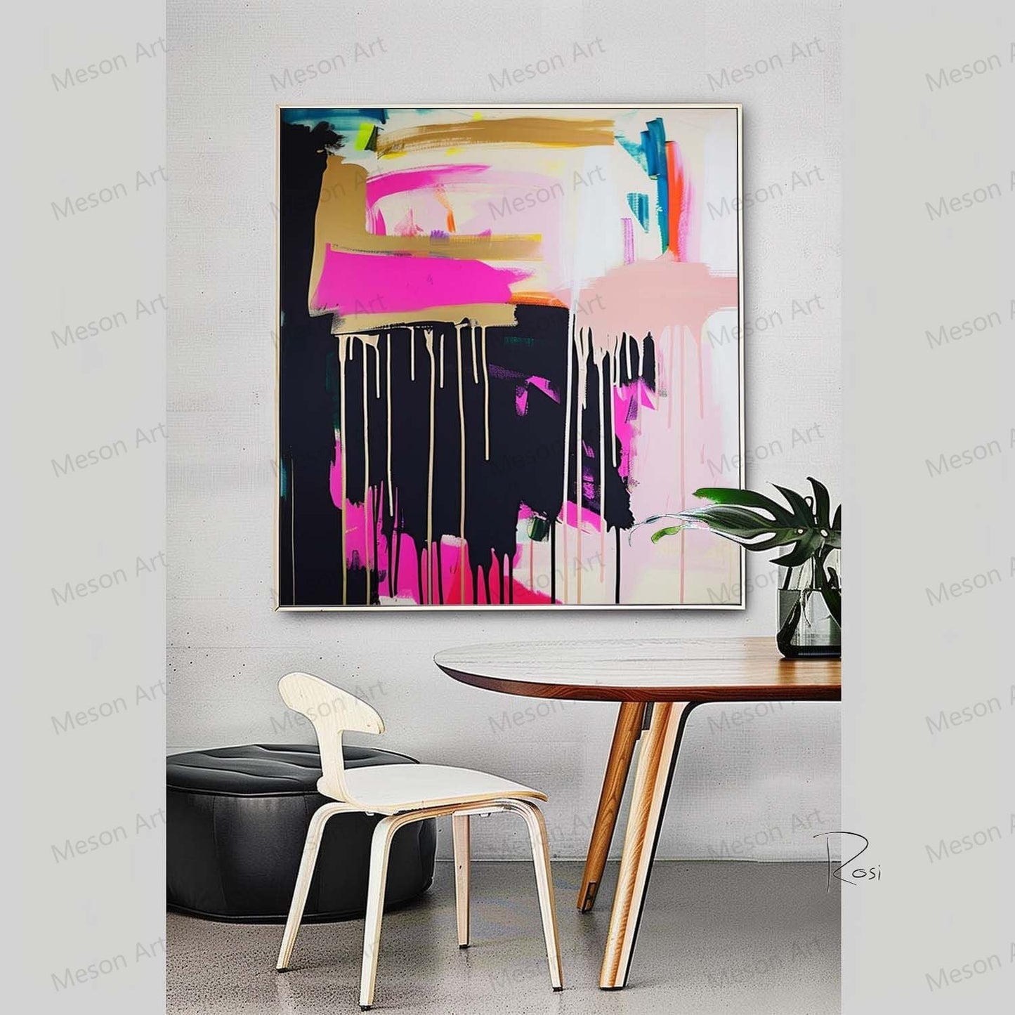 Vibrant Abstract Oil Painting with Bold Colors and Dynamic Brushstrokes