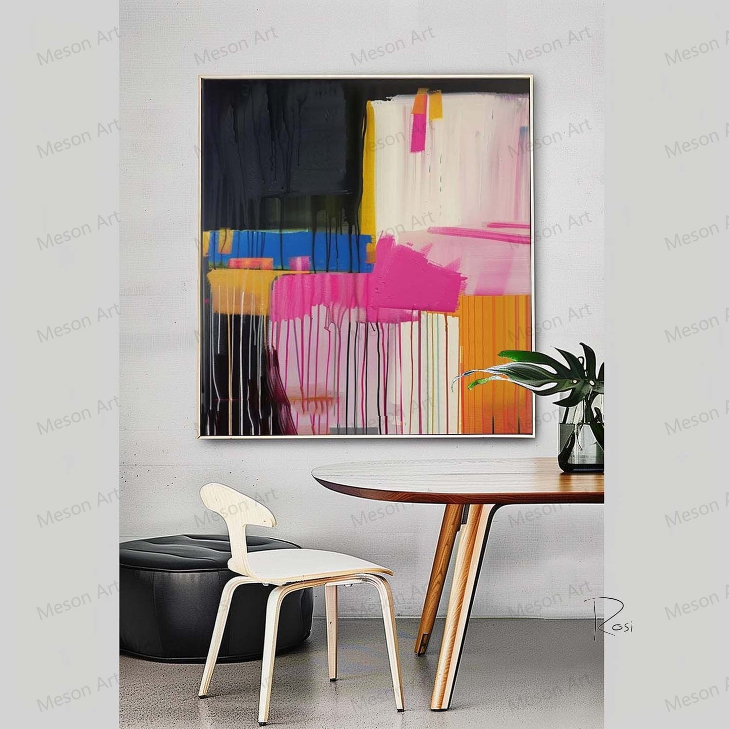 Vibrant Abstract Oil Painting with Bold Color Blends and Dripping Textures