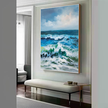 Stunning Ocean Waves Hyperrealism Oil Painting for Coastal Decor