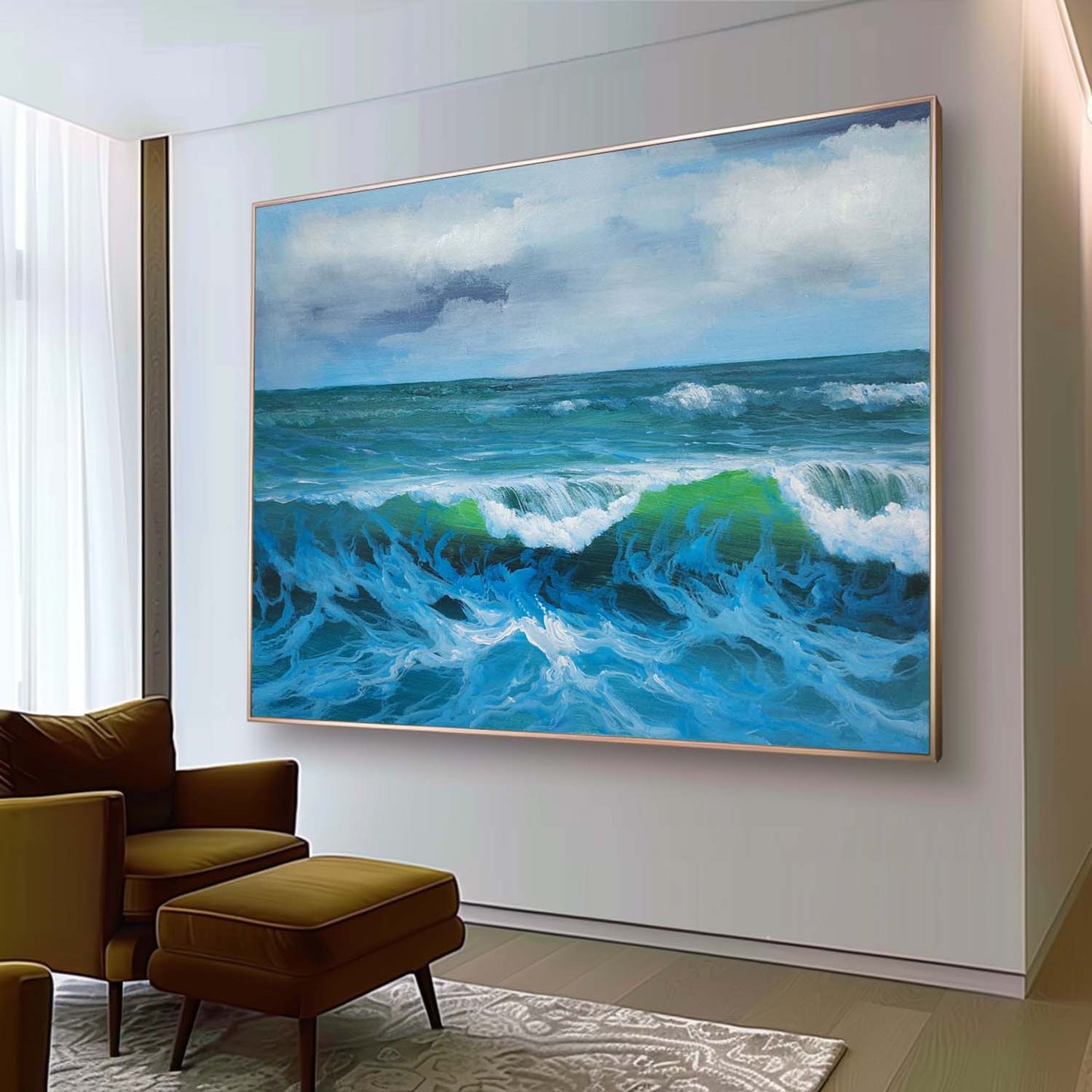 Stunning Hyperrealistic Ocean Waves Oil Painting for Coastal Home Decor