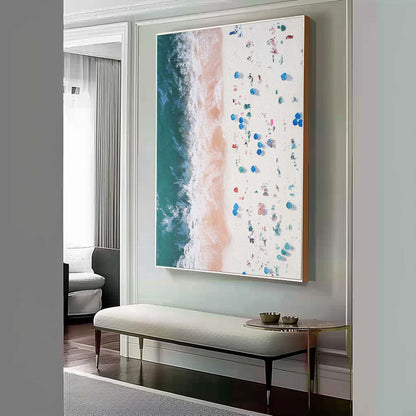 Vibrant Beach Waves Oil Painting with Textured Sand and Bright Colorful Details