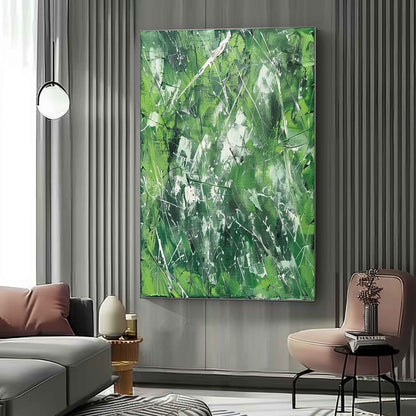 Vibrant Green Abstract Expressionism Oil Painting for Modern Home Decor