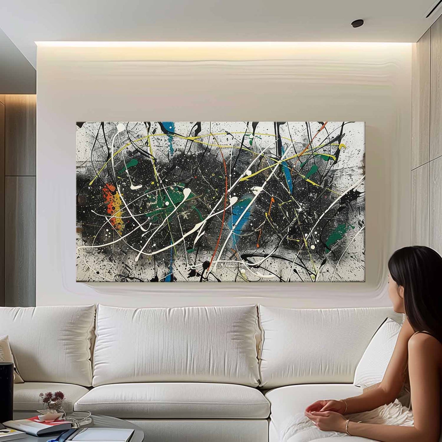 Vibrant Abstract Expressionism: Dynamic Oil Painting for Modern Home Decor