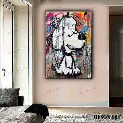 Vibrant Abstract Dog Graffiti Oil Painting for Modern Art Lovers