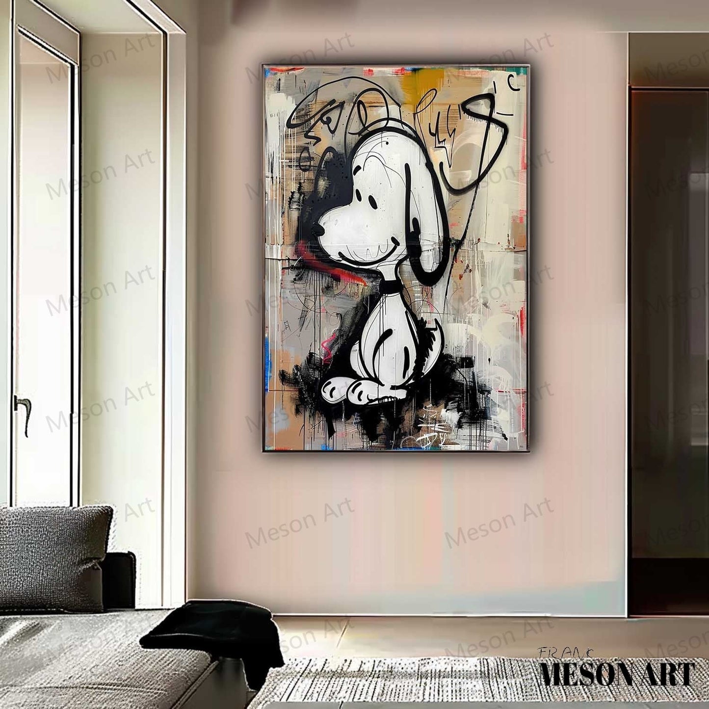 Whimsical Abstract Dog Portrait in Vibrant Graffiti Style Oil Painting