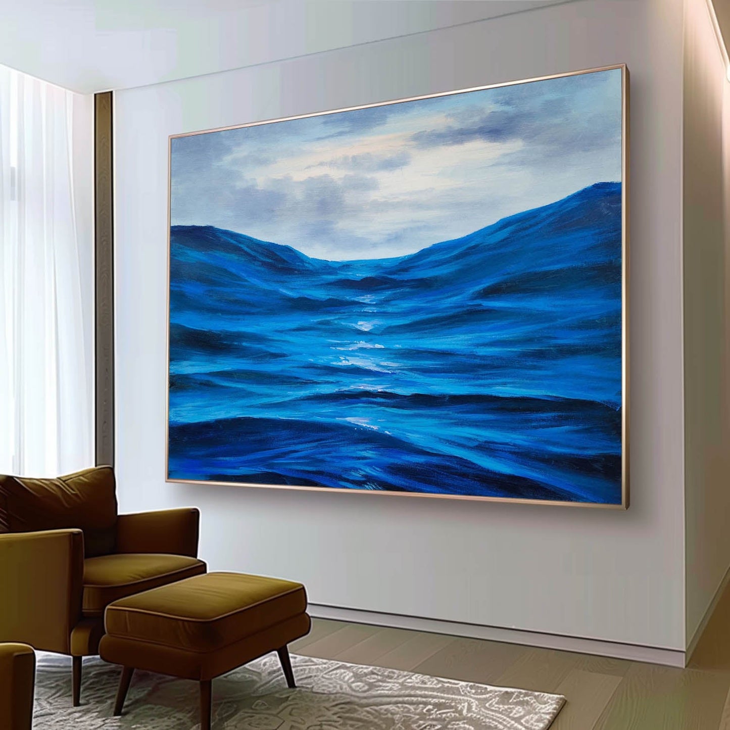 Tranquil Ocean Waves: Stunning Hyperrealism Oil Painting