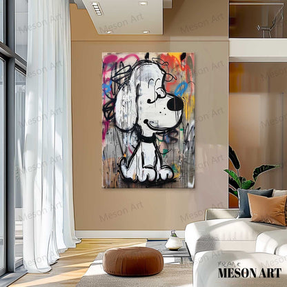 Vibrant Abstract Dog Graffiti Oil Painting for Modern Art Lovers