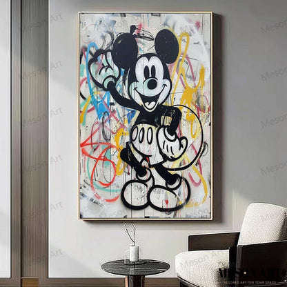 Colorful Pop Art Mickey Mouse on Canvas - Modern Abstract Oil Painting for Home Decor