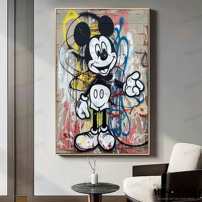 Colorful Mickey Mouse Abstract Graffiti Oil Painting for Modern Art Lovers