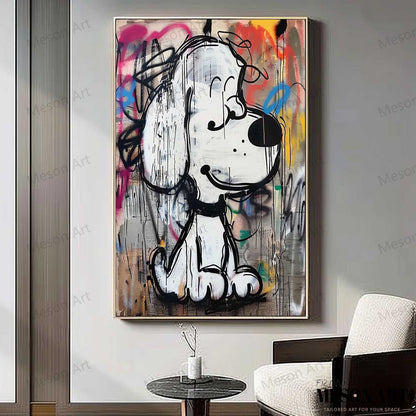 Vibrant Abstract Dog Graffiti Oil Painting for Modern Art Lovers