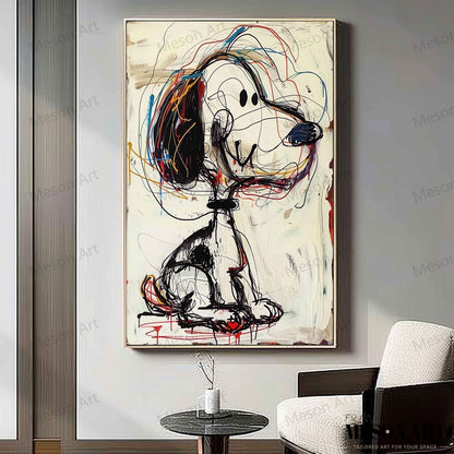 Colorful Abstract Dog Painting - Unique Graffiti Style Wall Art for Home Decor
